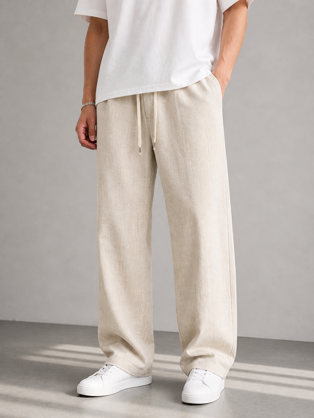 Off White Loose Linen Pant