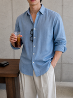 Auraa Linen Shirt – Dusty Blue