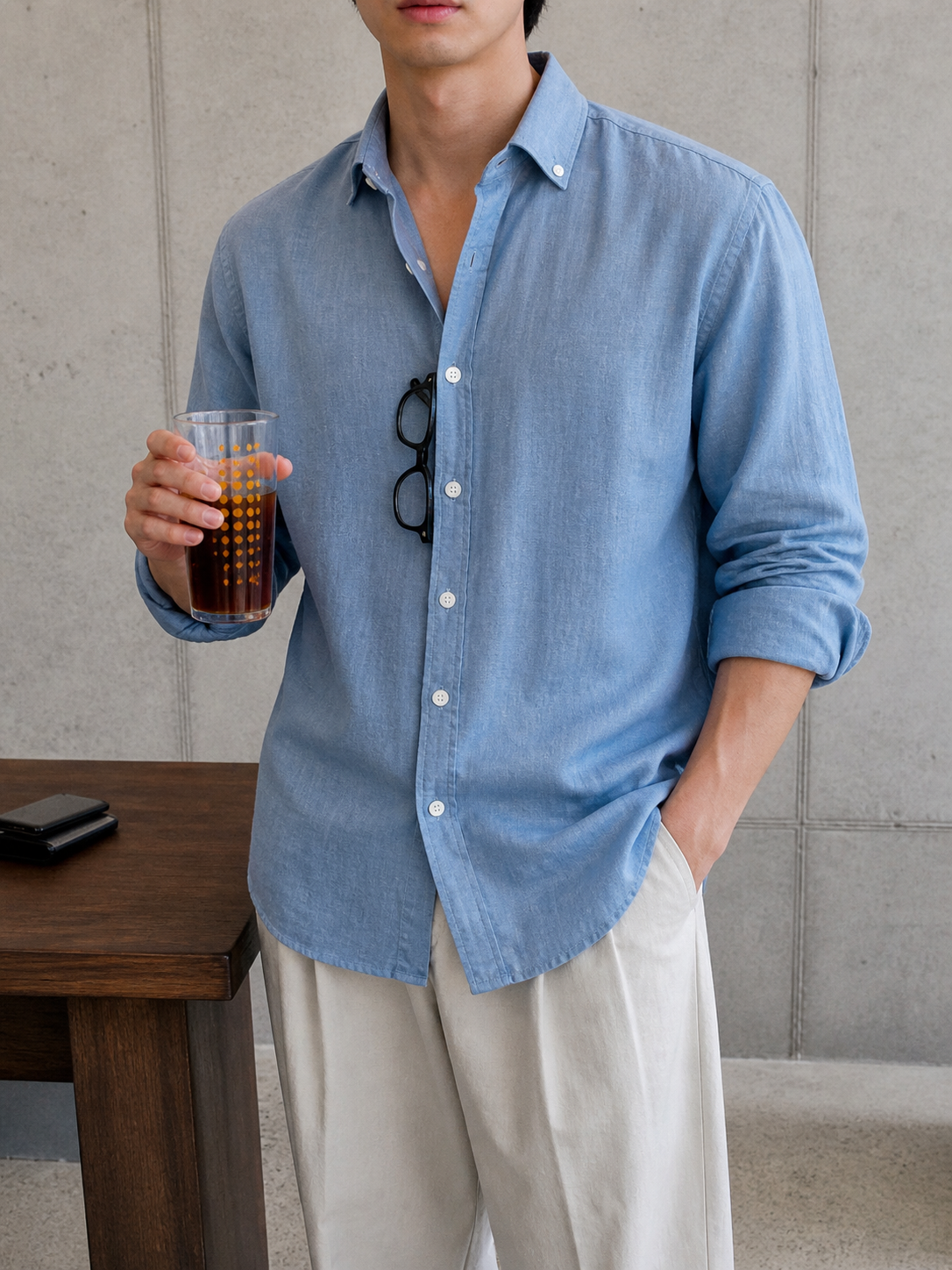 Auraa Linen Shirt – Dusty Blue
