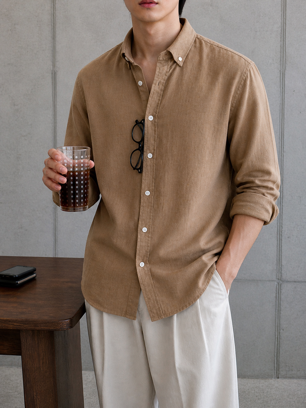 Auraa Linen Shirt – Camel Beige