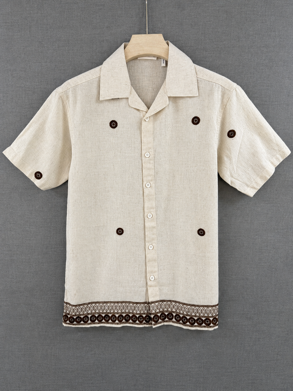Linen Embroidered Camp Collar Shirt
