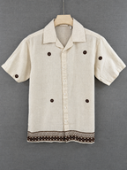 Linen Embroidered Camp Collar Shirt