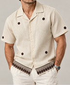 Linen Embroidered Camp Collar Shirt