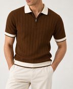 Ribbed Zip Polo - Chocolate Brown
