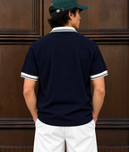 Textured Polo T Shirt - Navy Blue
