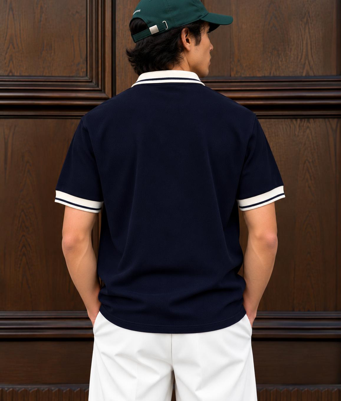 Textured Polo T Shirt - Navy Blue