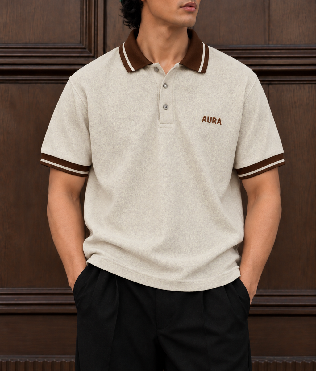 Textured Polo T Shirt - Beige