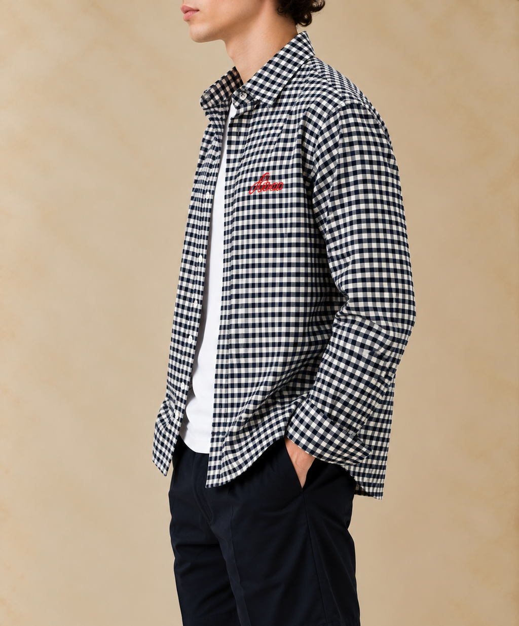 Boxy Fit Checkered Shirt - Navy Blue & White