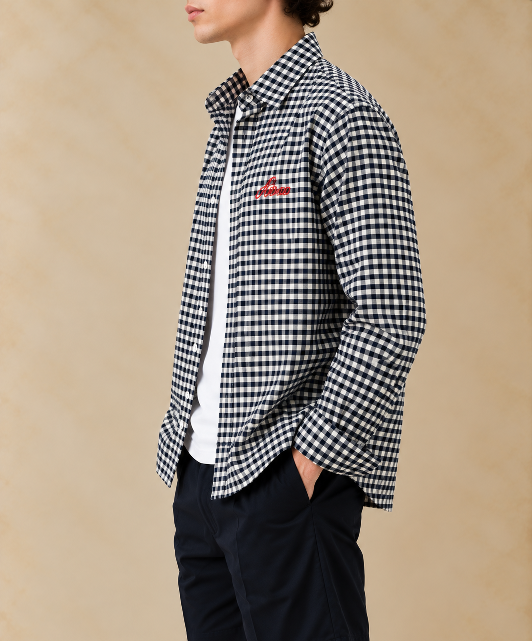 Boxy Fit Checkered Shirt - Navy Blue & White