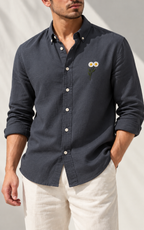 Daisy Embroidered Shirt - Charcoal Grey