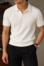 Ribbed Polo T Shirt - White