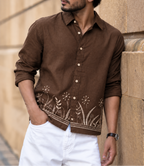 Botanical Embroidered Boxy Fit Shirt - Brown