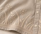 Botanical Embroidered Boxy Fit Shirt - Beige