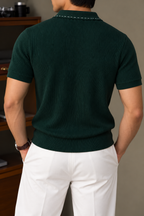Ribbed Polo T Shirt - Forest Green
