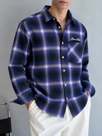 Born to Fade Plaid Flannel Shirt - Navy Purple
