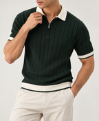 Ribbed Zip Polo - Forest Green