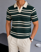 Striped Knit Polo - Forest Green