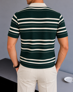 Striped Knit Polo - Forest Green