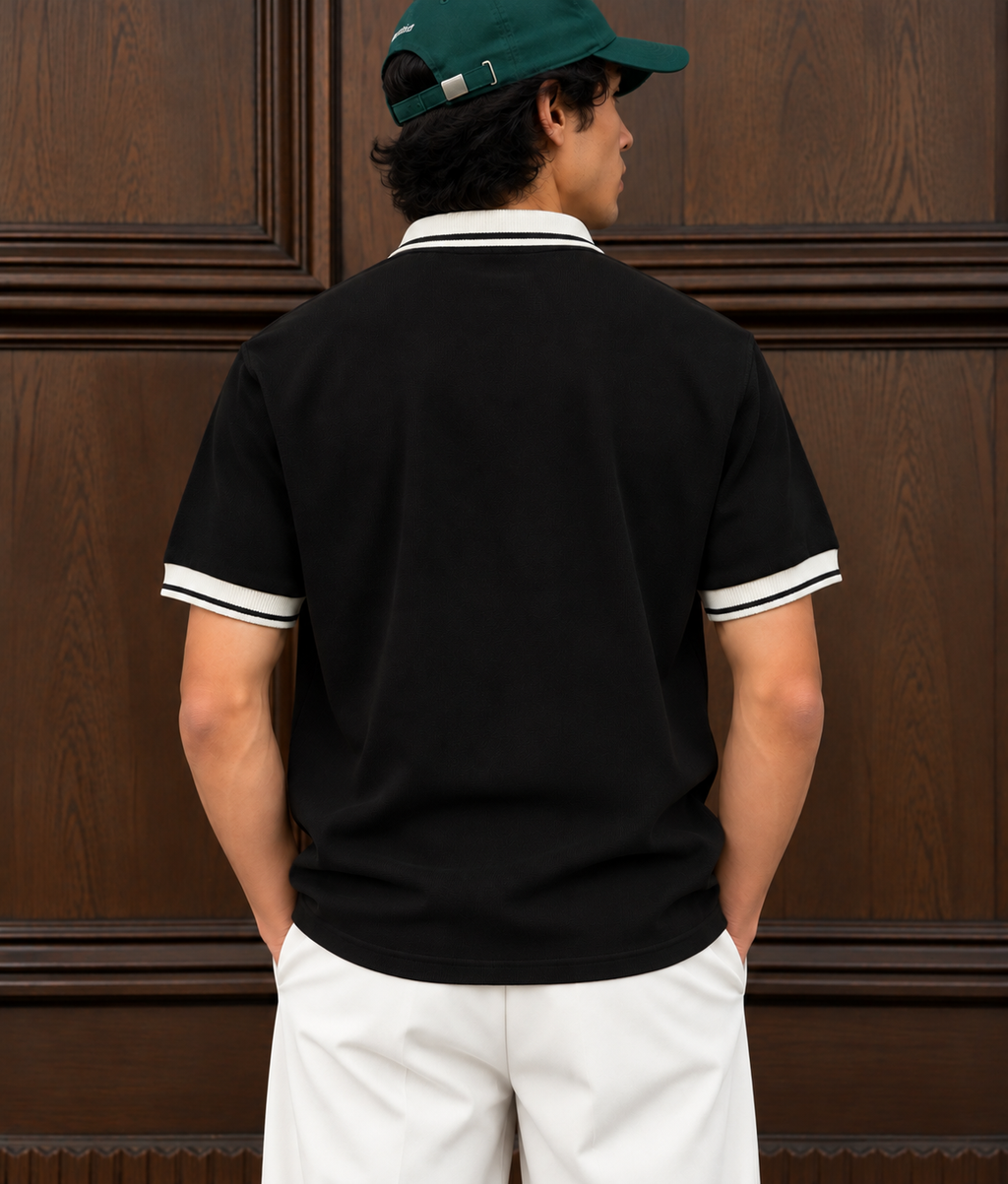 Textured Polo T Shirt - Black