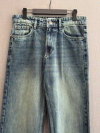Denim Straight Fit Jeans - Distressed Light Blue 7