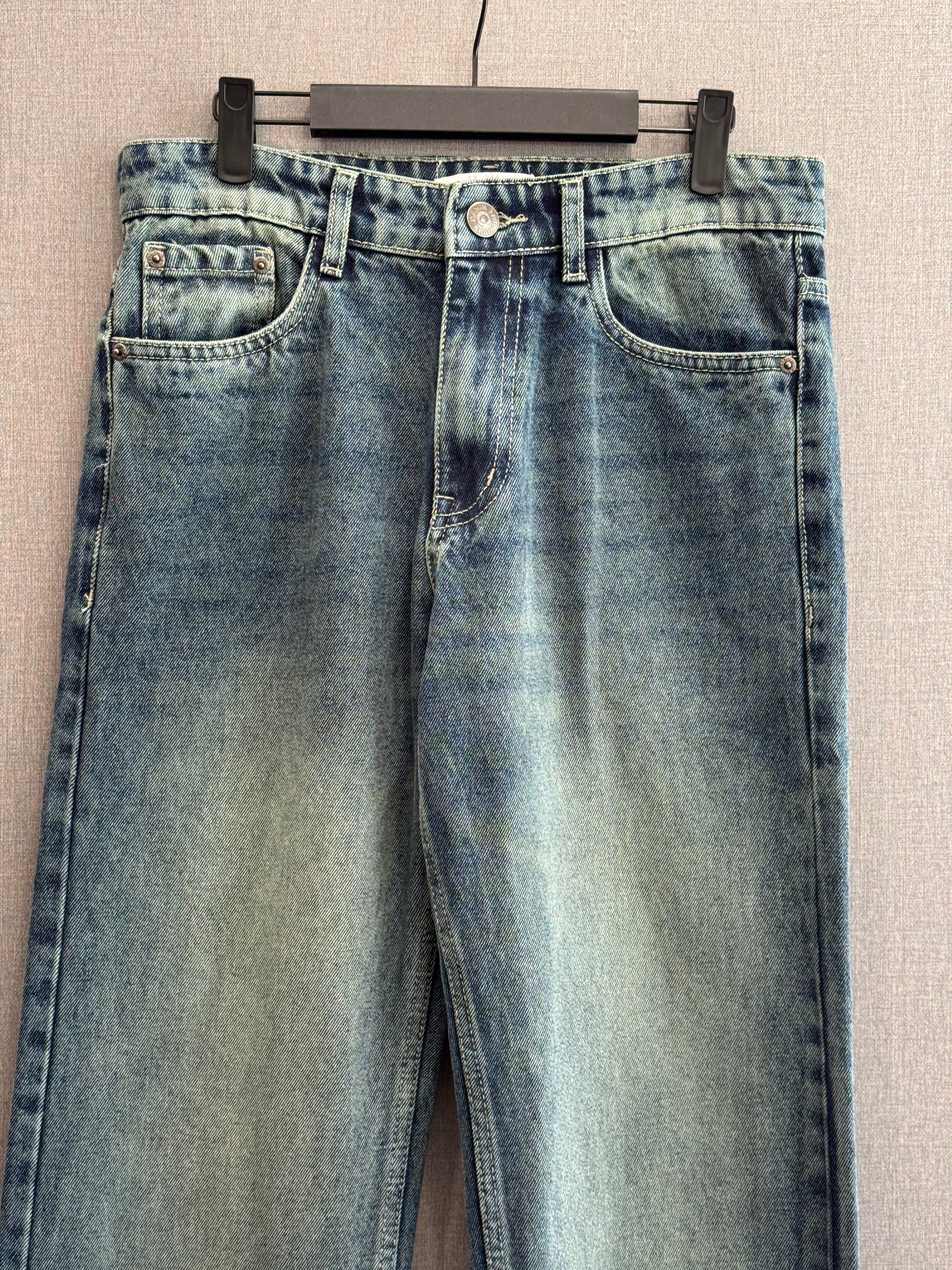 Denim Straight Fit Jeans - Distressed Light Blue 7