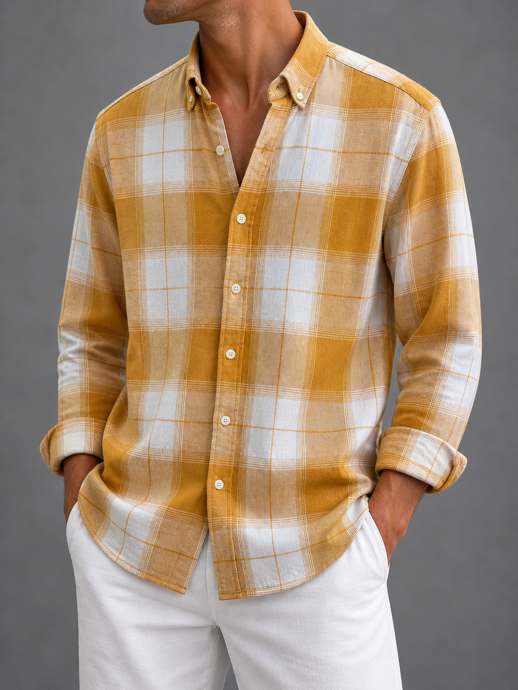 Mustard Cream Flannel Check Shirt
