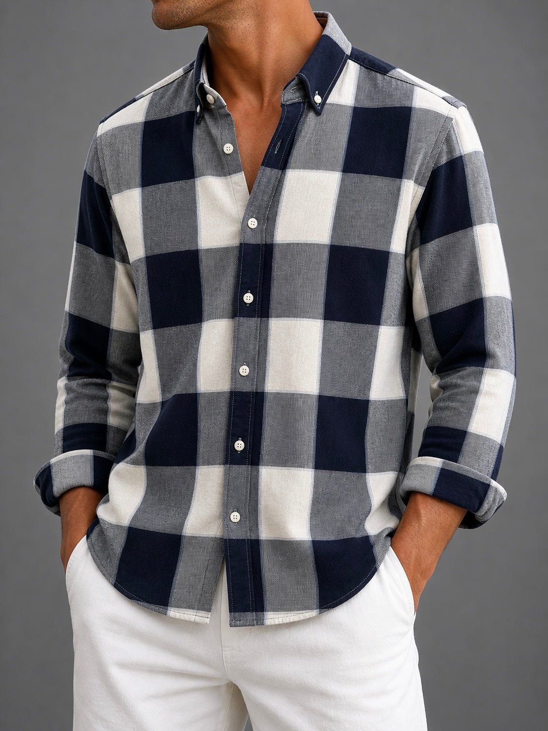 Navy White Block Flannel Shirt