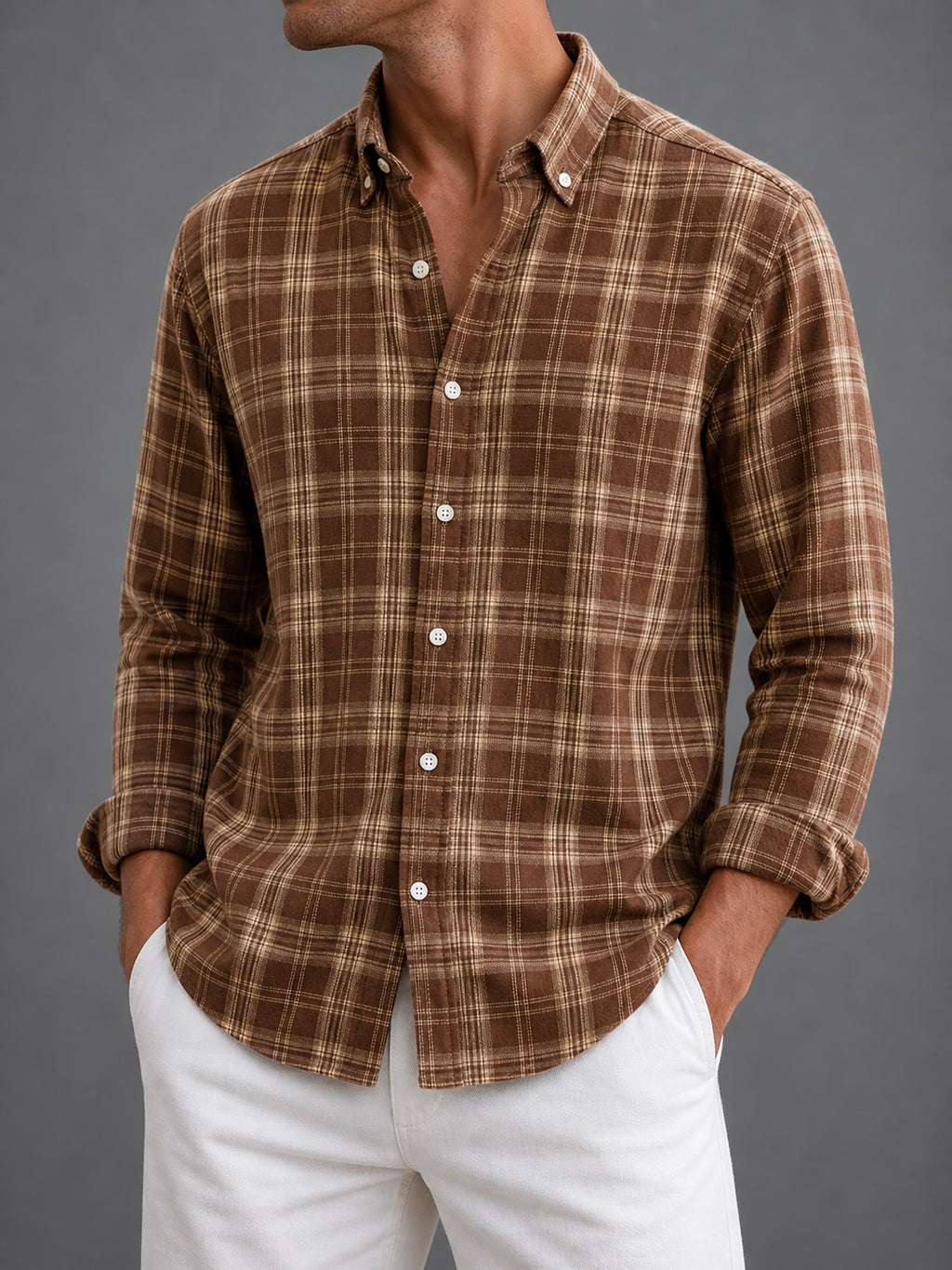 Mocha Brown Flannel Check Shirt