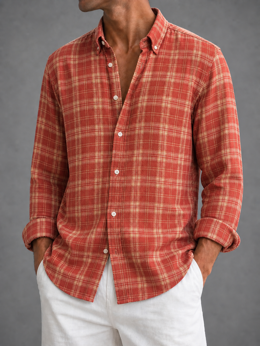 Rust Coral Flannel Check Shirt