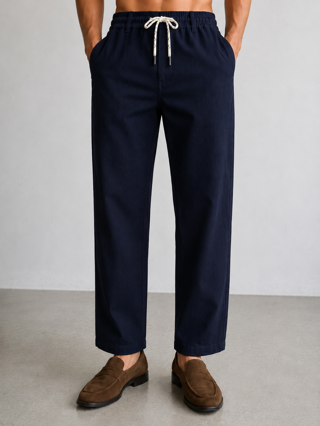 Midnight Navy Regular Fit Linen Trousers
