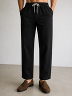 Jet Black Regular Fit Linen Trousers