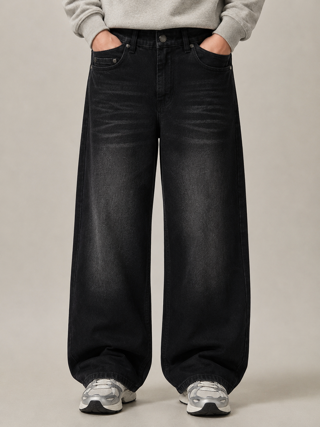 Washed Black Baggy Denim Jeans 5