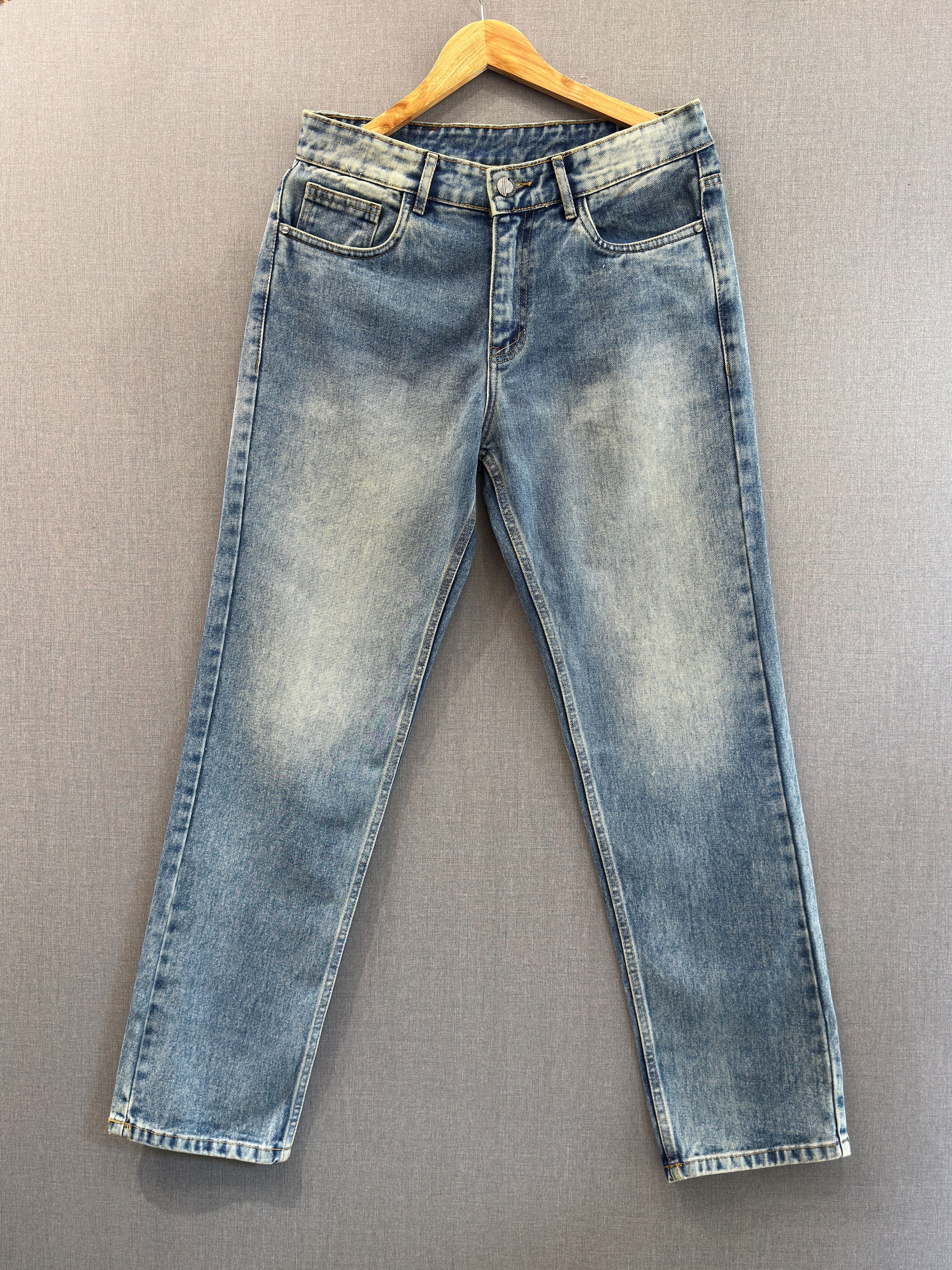 Vintage Blue Washed Straight Fit Jeans