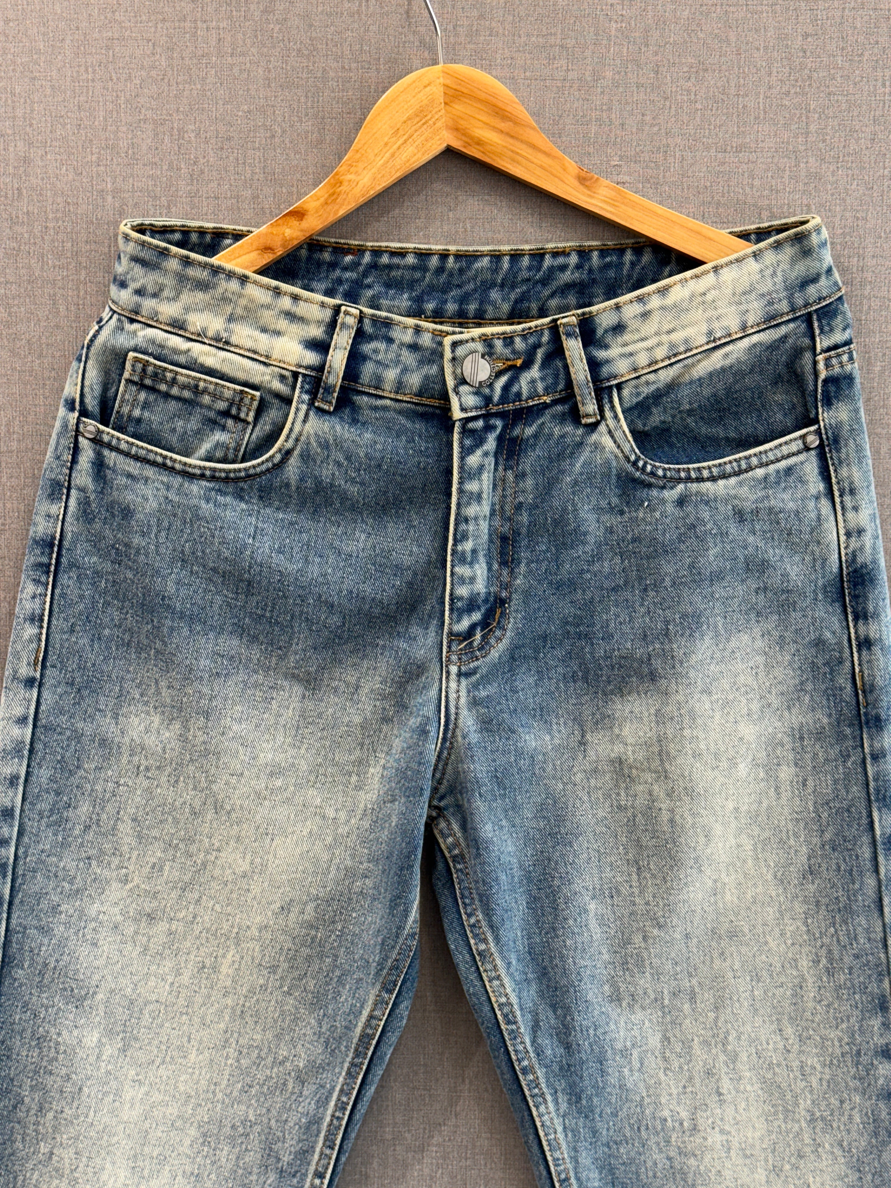 Vintage Blue Washed Straight Fit Jeans