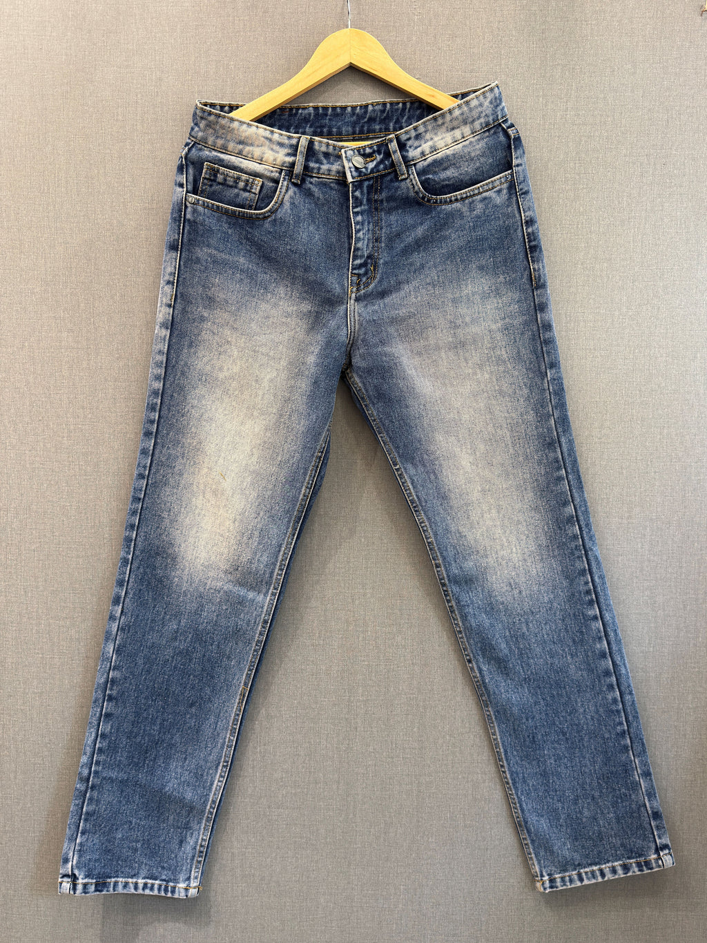 Mid Blue Acid Wash Straight Fit Jeans