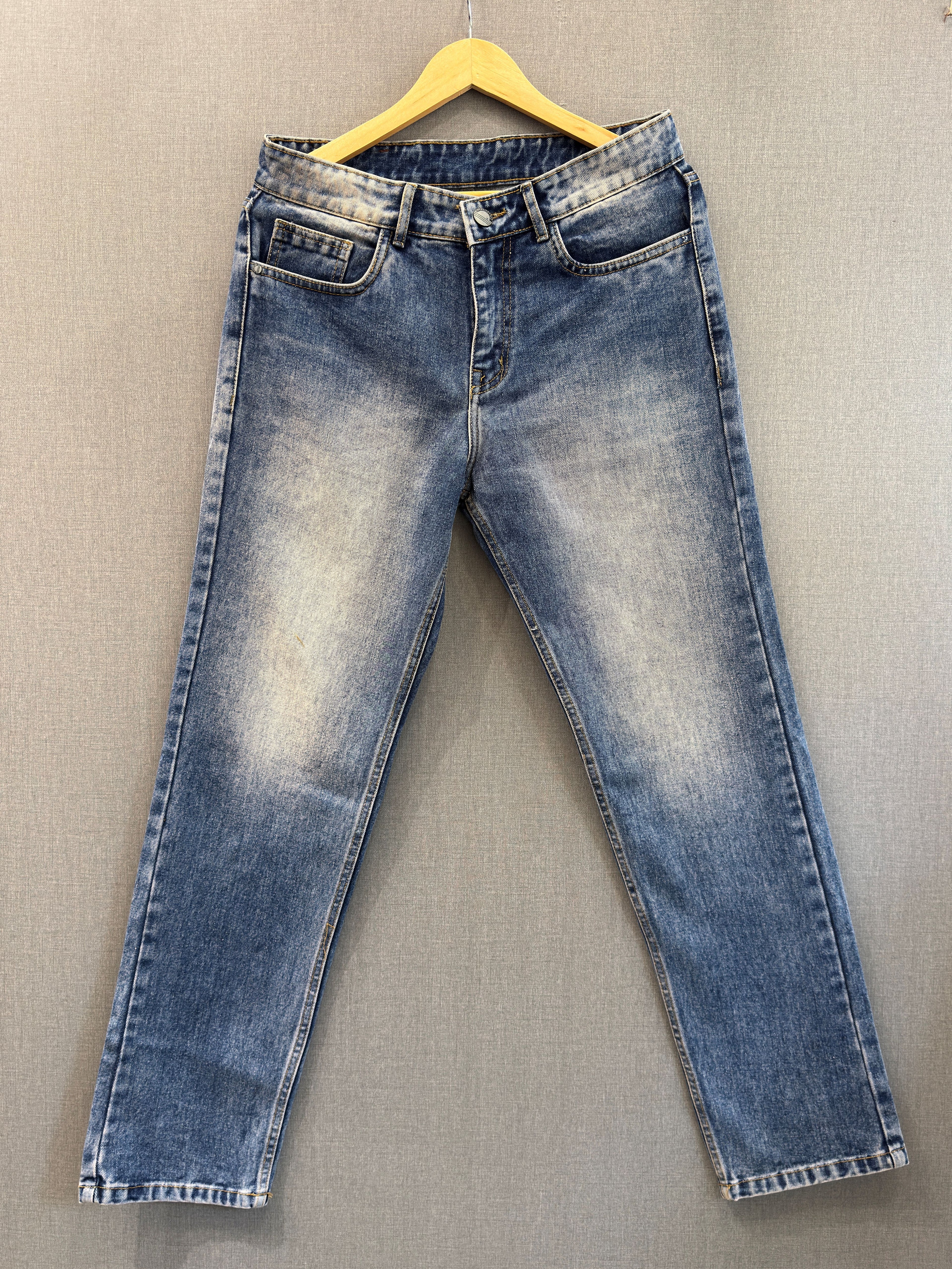 Mid Blue Acid Wash Straight Fit Jeans