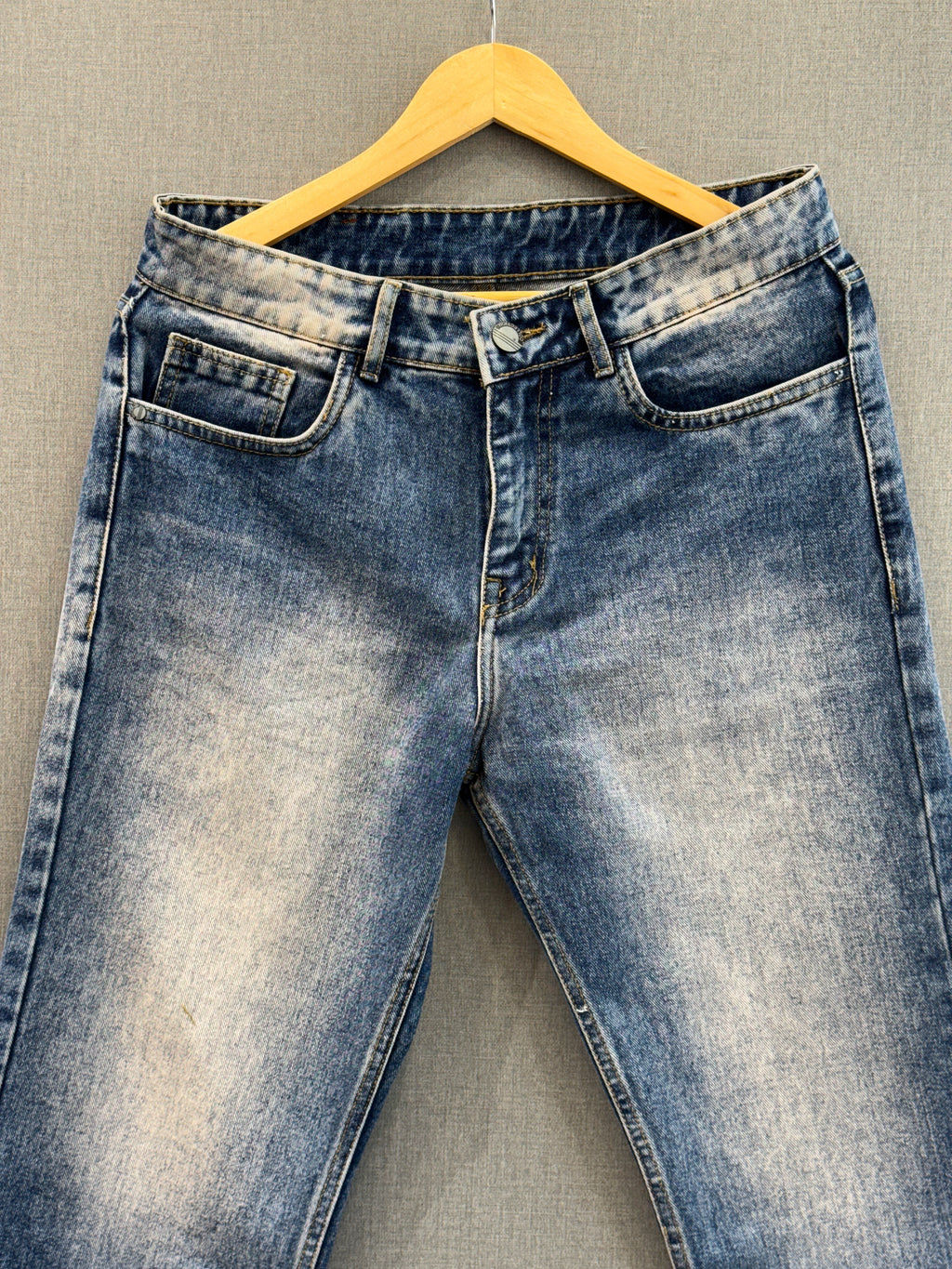 Mid Blue Acid Wash Straight Fit Jeans