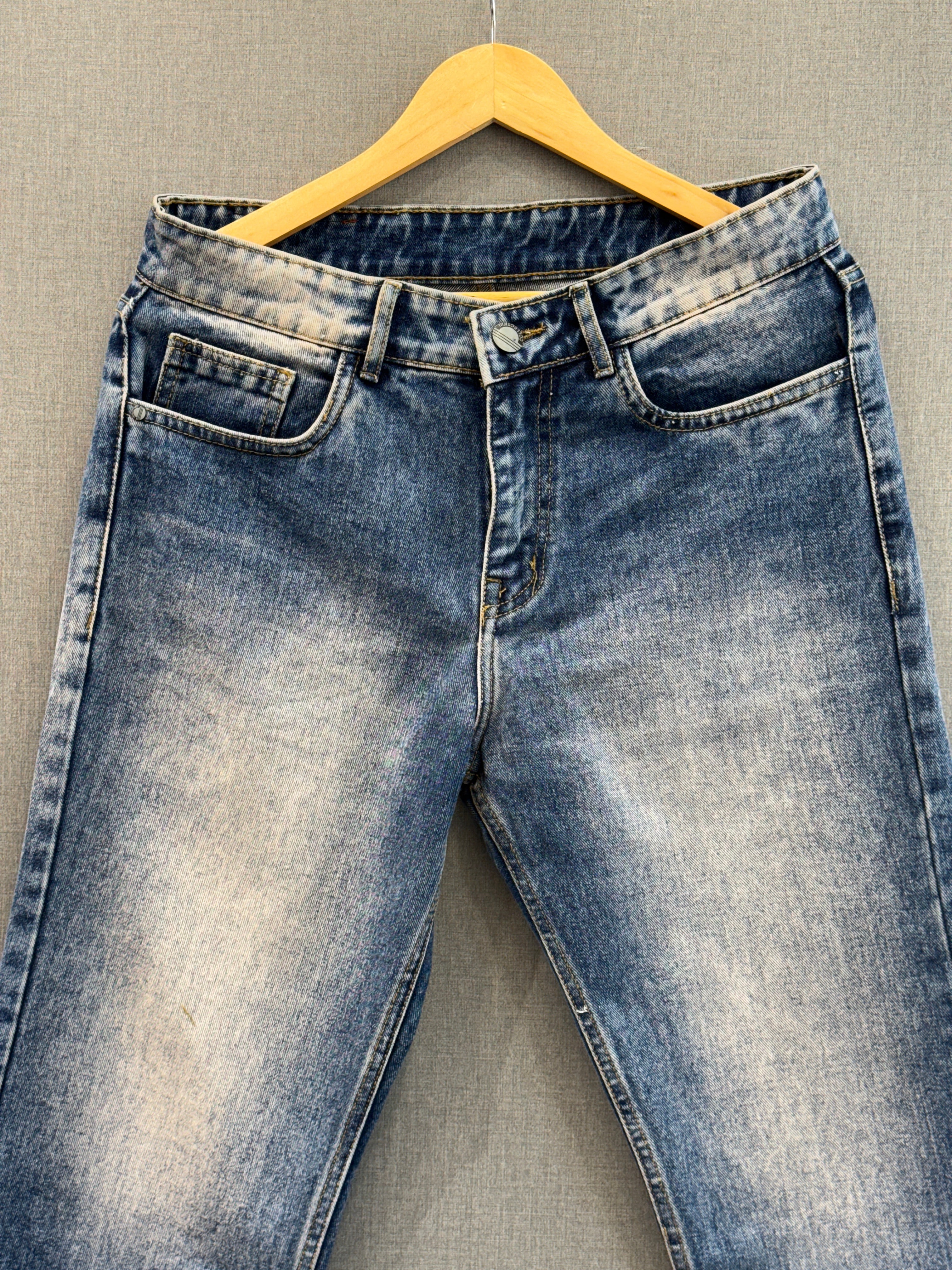 Mid Blue Acid Wash Straight Fit Jeans