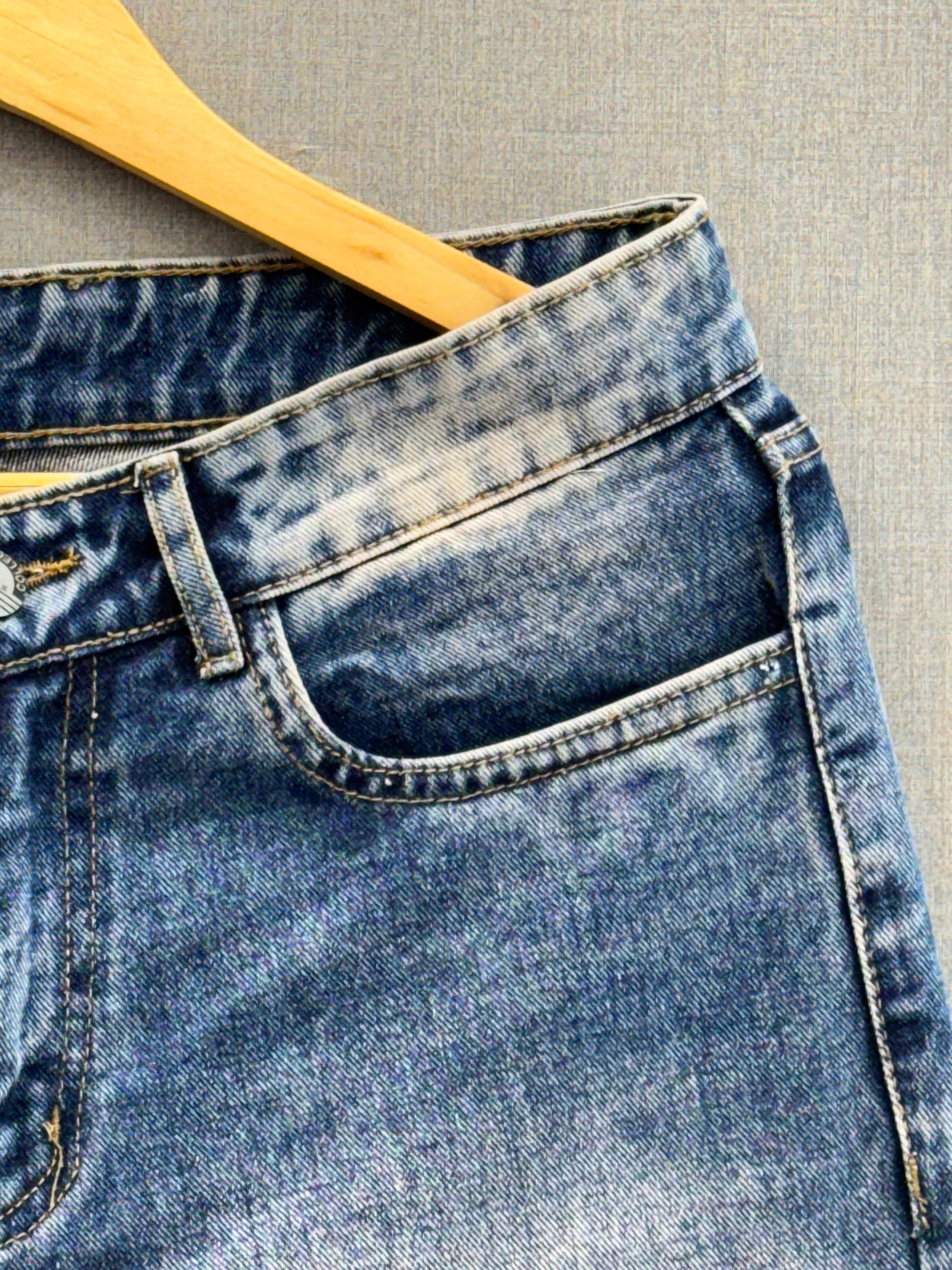Mid Blue Acid Wash Straight Fit Jeans