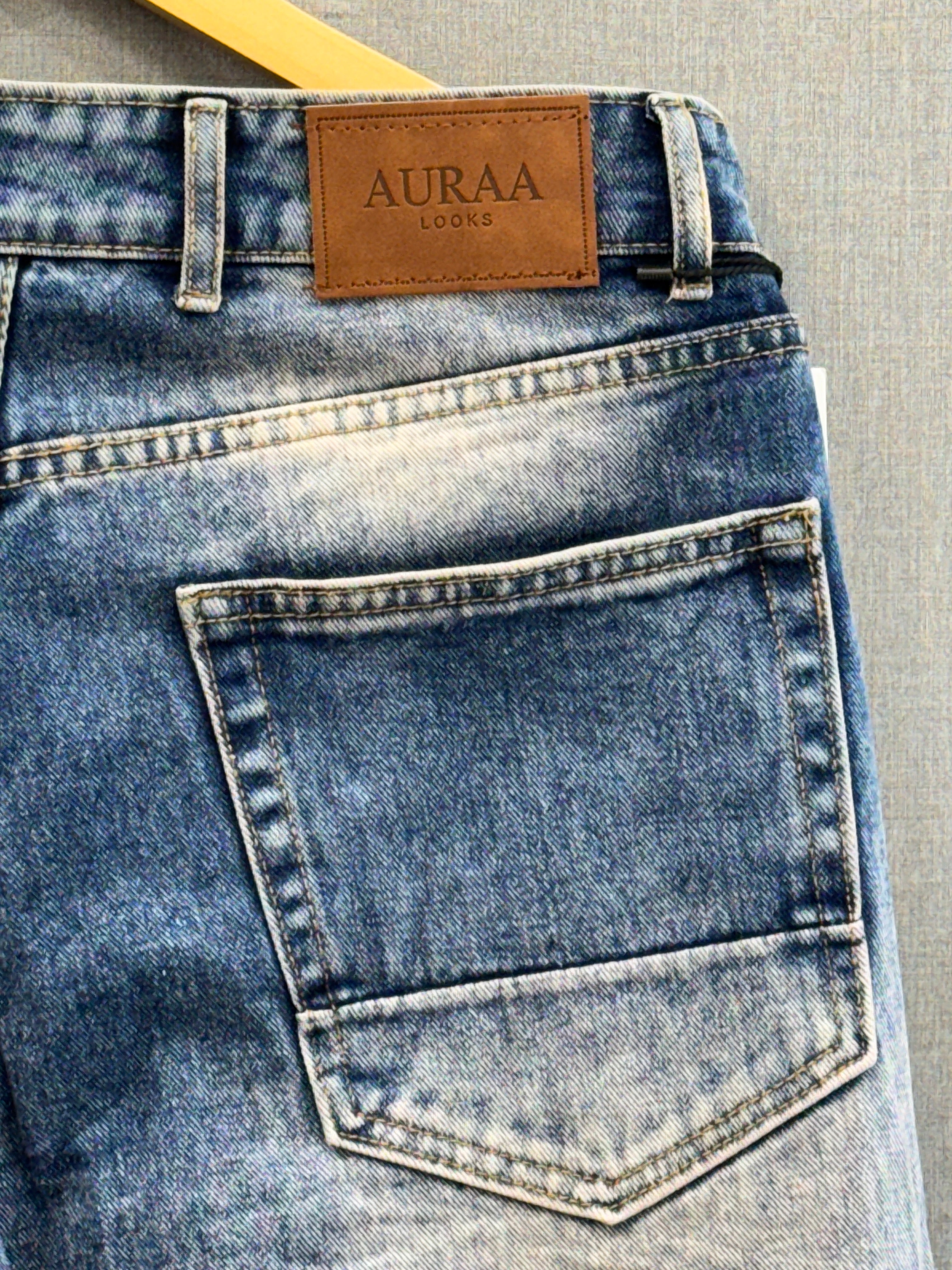 Mid Blue Acid Wash Straight Fit Jeans