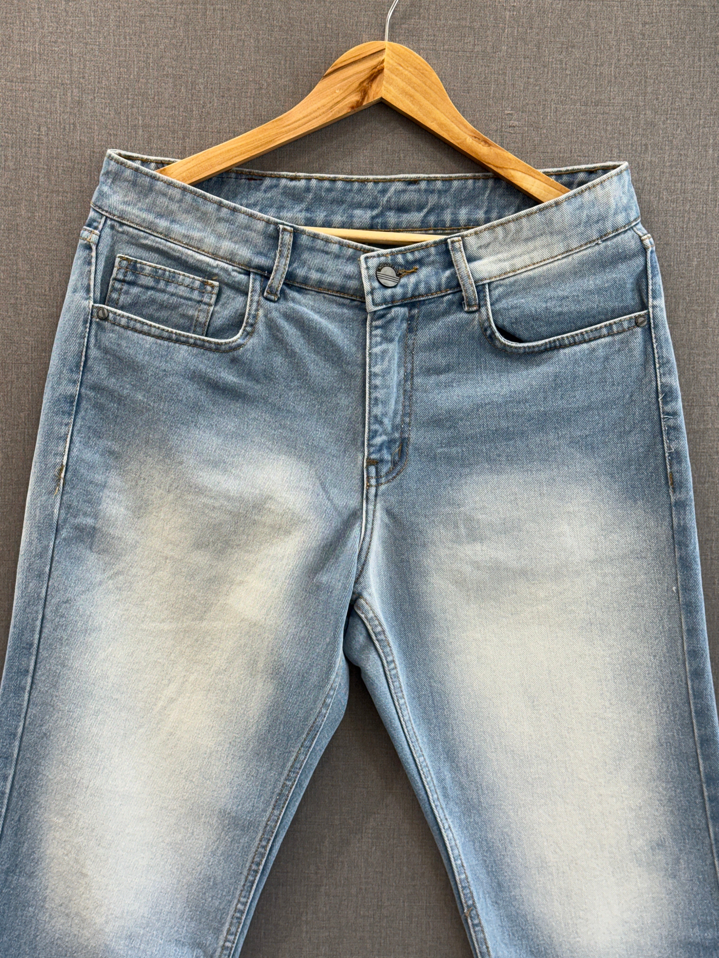Sky Blue Washed Straight Fit Jeans
