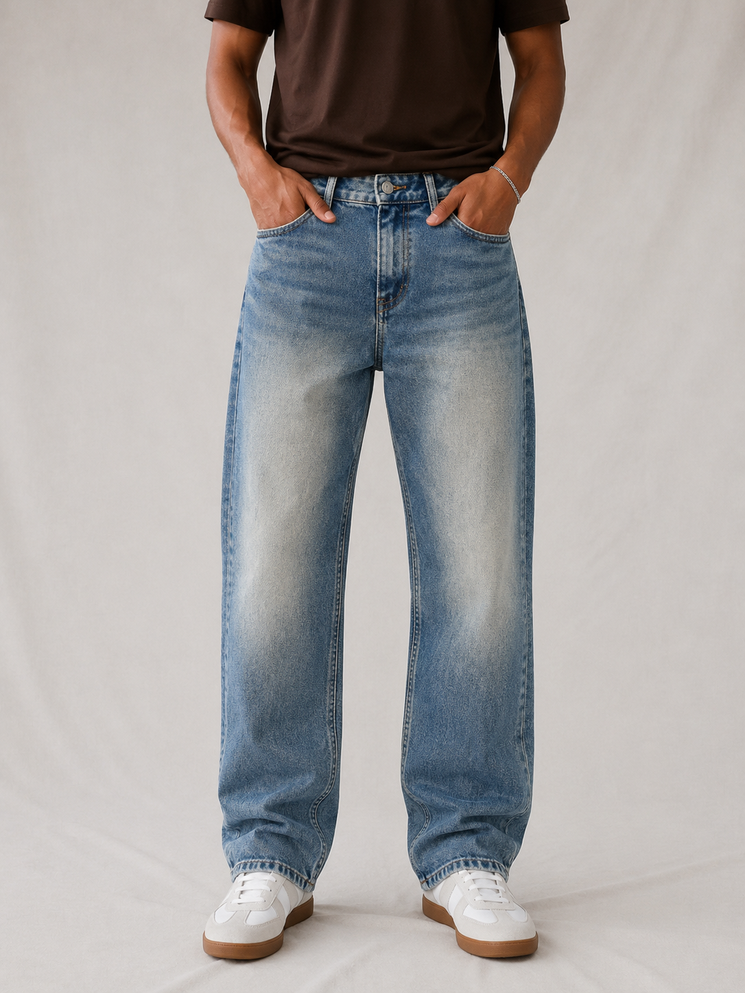 Vintage Blue Washed Straight Fit Jeans