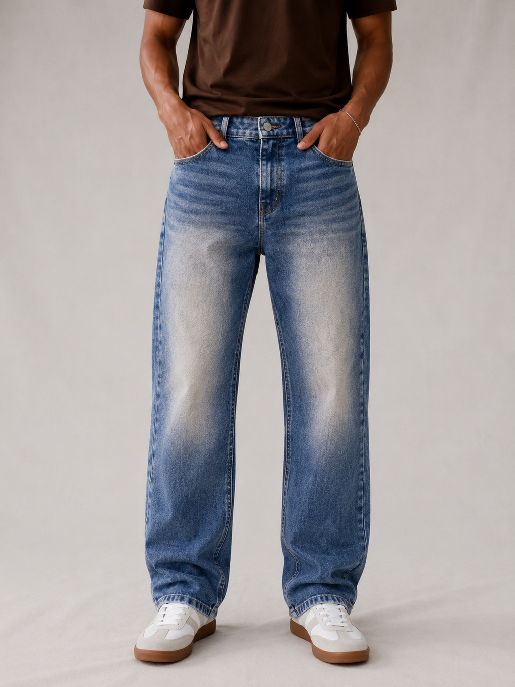 Mid Blue Acid Wash Straight Fit Jeans
