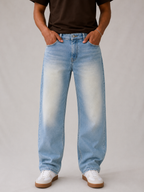 Sky Blue Washed Straight Fit Jeans