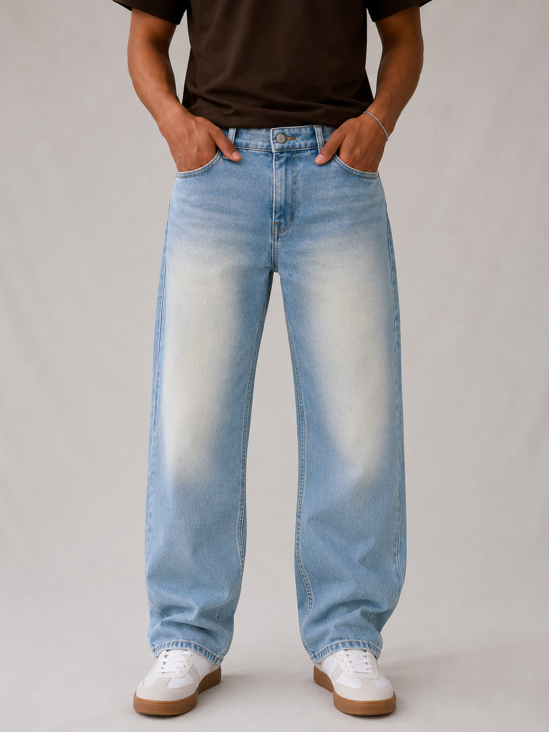 Sky Blue Washed Straight Fit Jeans
