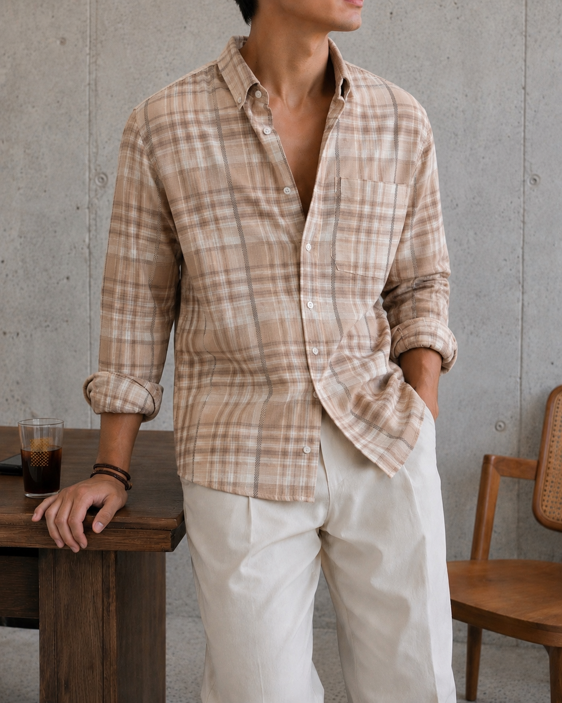 Sand Beige Checks Shirt