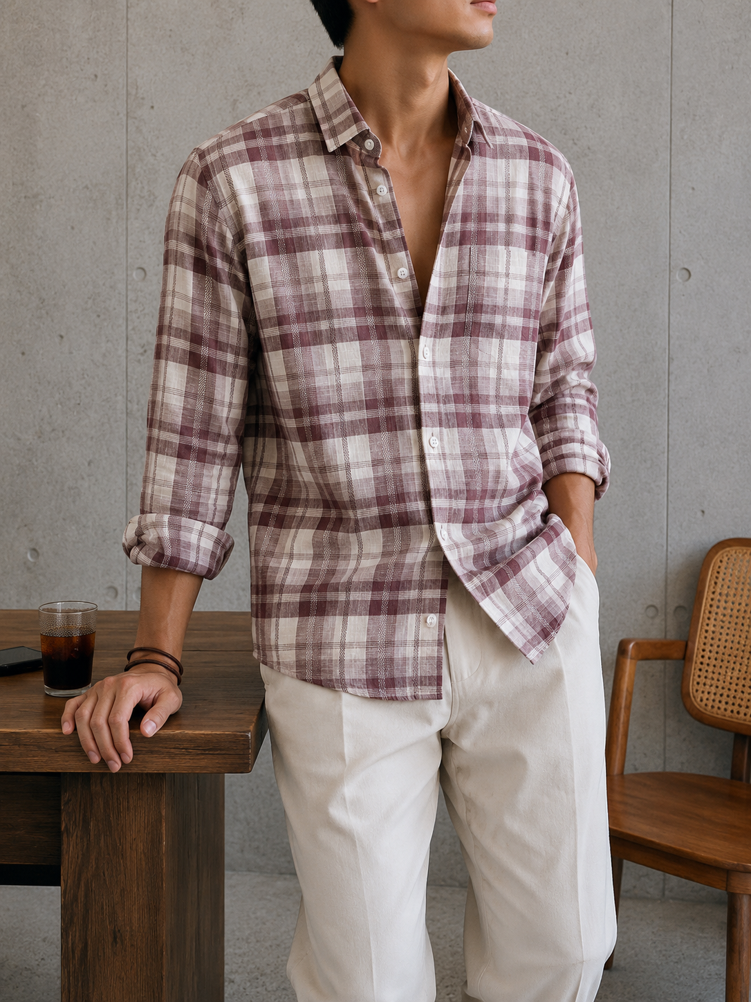 Wine Brown Checks Shirt