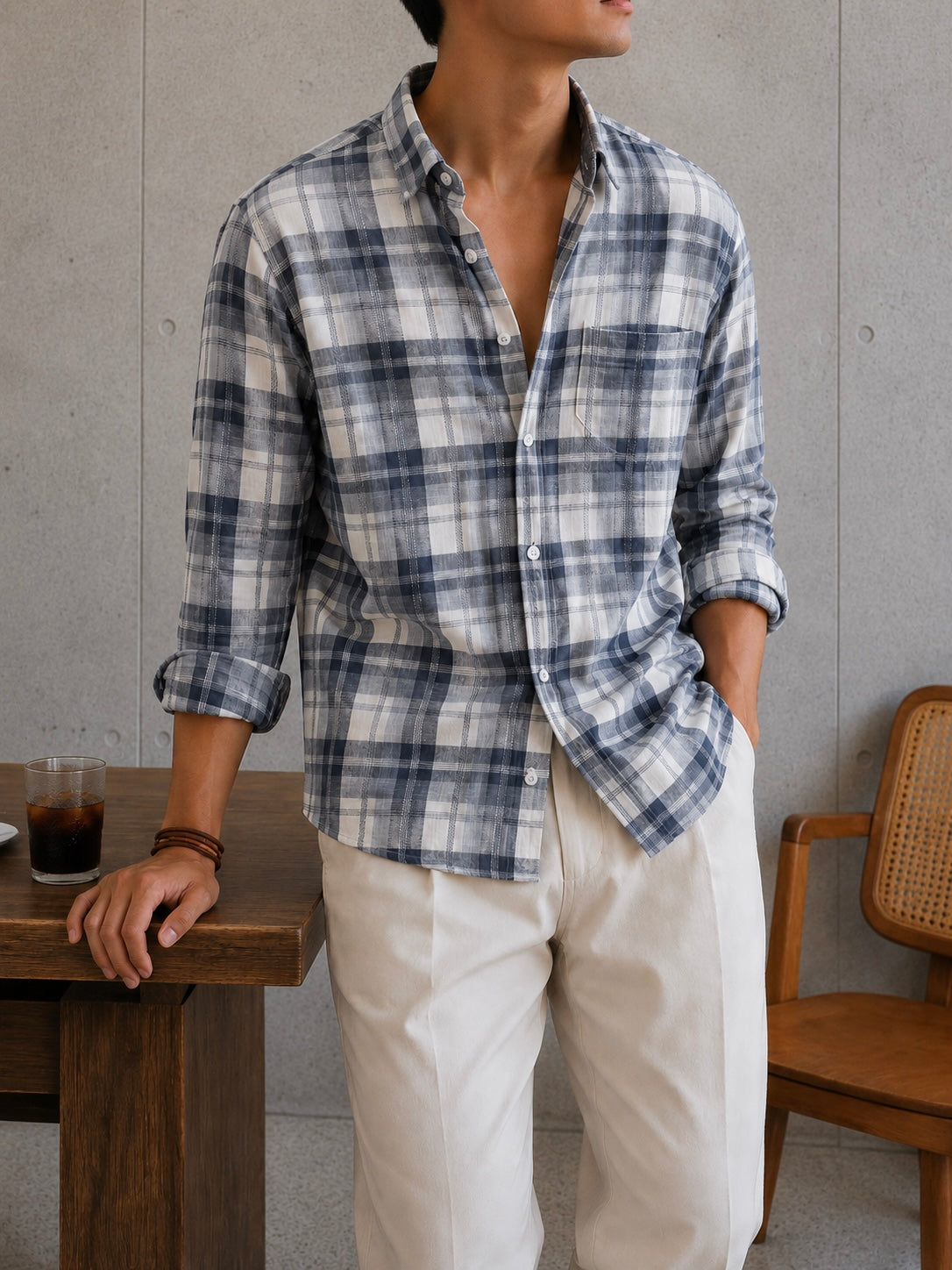 Navy Blue Checks Shirt