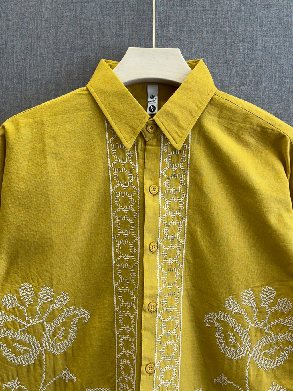 Mustard Floral Embroidered Linen Shirt