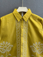 Mustard Floral Embroidered Linen Shirt
